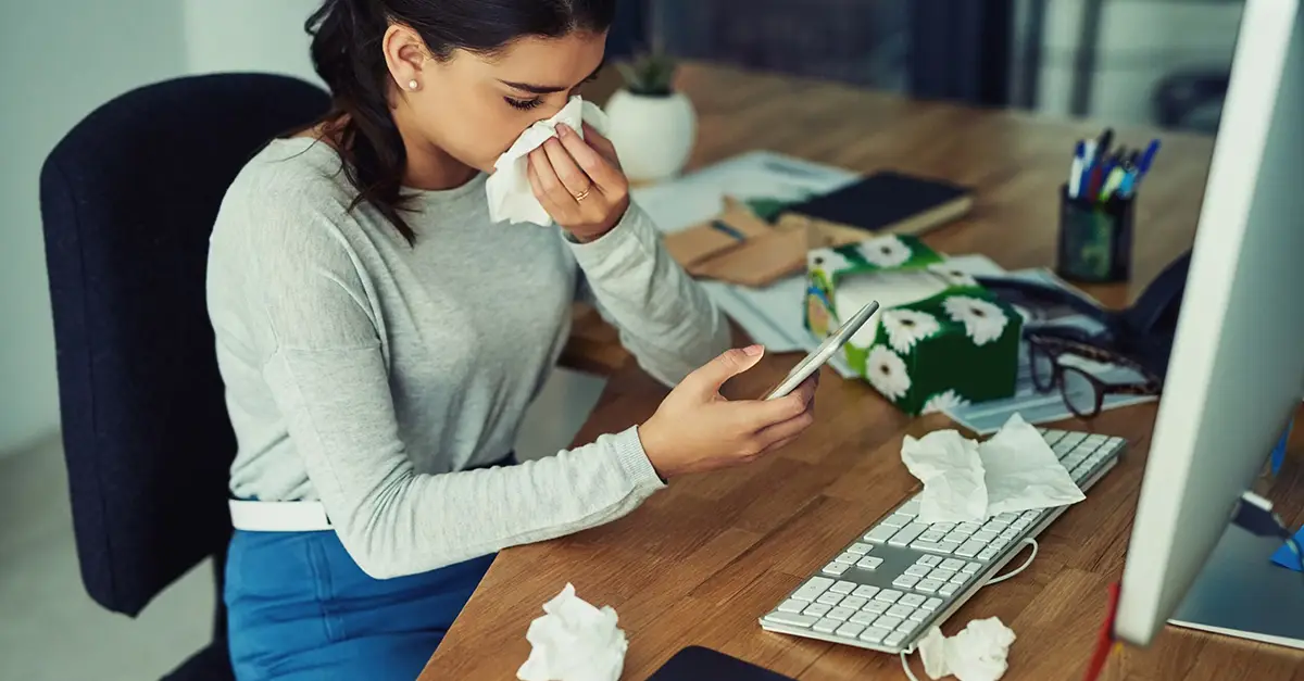 Hybrid employee calling in sick to work.