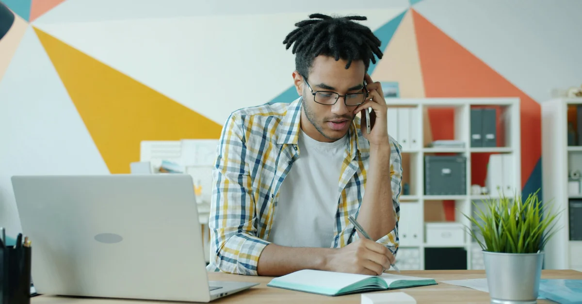 Employee on their phone at work.