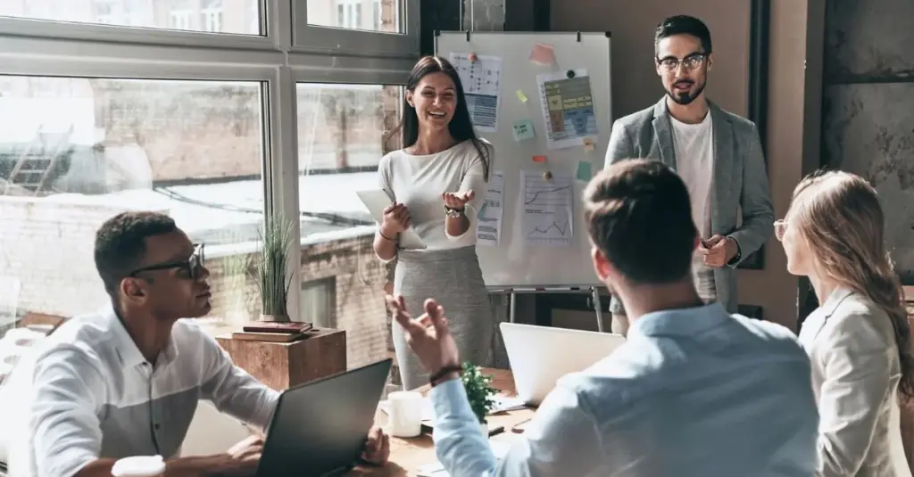 employees collaborating in a class setting