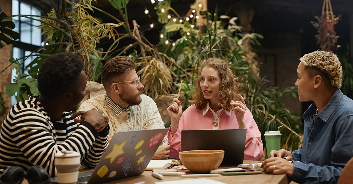 Brightmine-office colleagues on small group